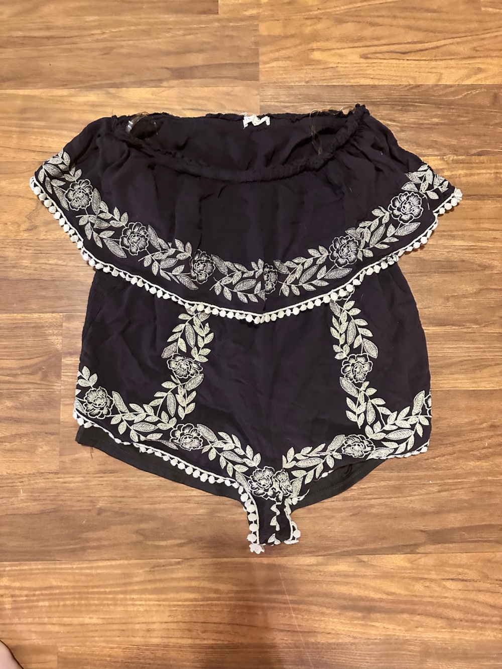 Hollister navy Romper with White Floral Embroidery